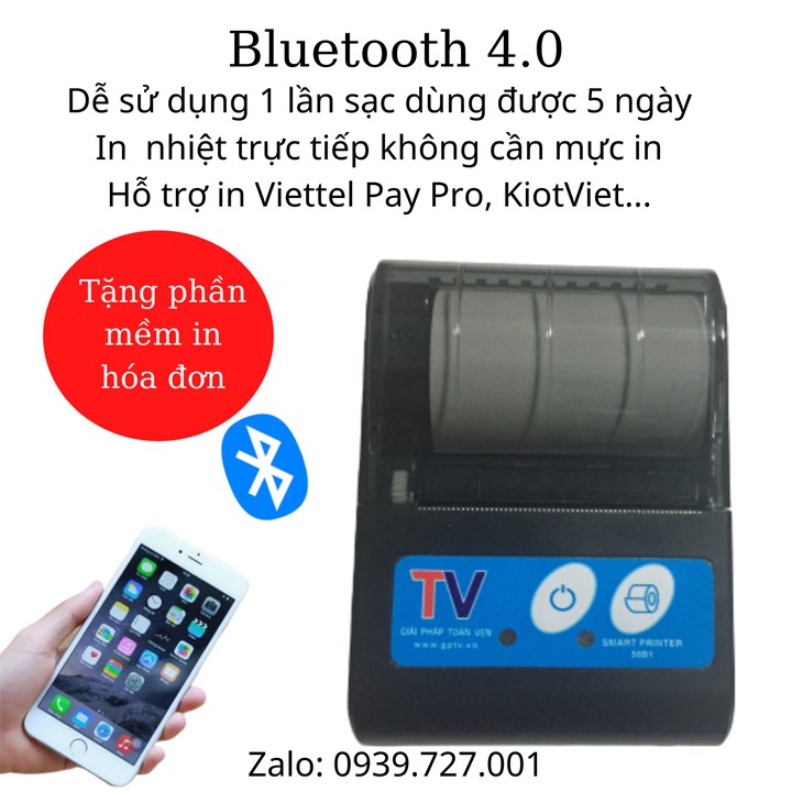 Máy in hóa đơn bluetooth mini bỏ túi, máy in bill K58 in Viettel Pay Pro, KiotViet - Tặng 5 cuộn giấy | BigBuy360 - bigbuy360.vn