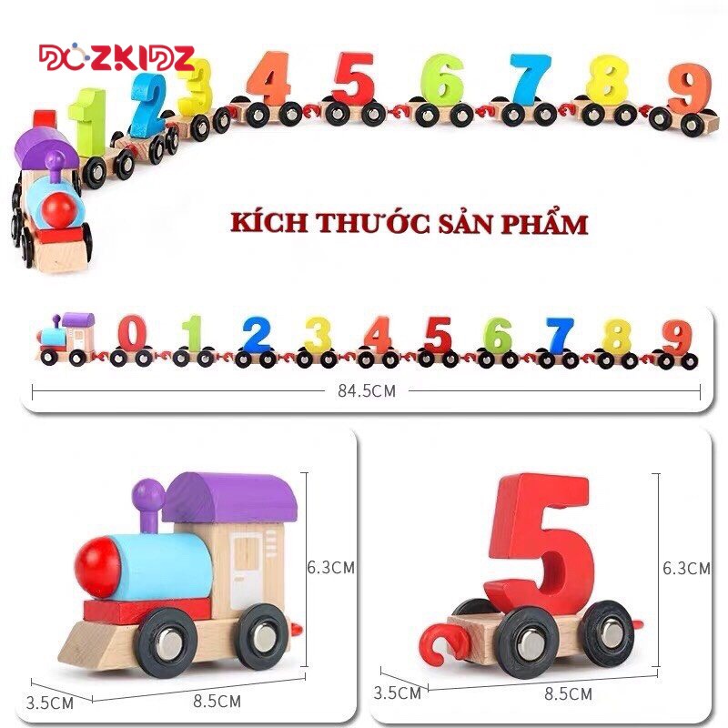 Đồ chơi trẻ em - Bộ tàu hỏa 11 toa kèm số bằng gỗ - DOZKIDZ