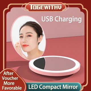 TOGEWITHU Gương Trang Điểm Bỏ Túi 2 Mặt Có Đèn LED Phóng To 1x/2x