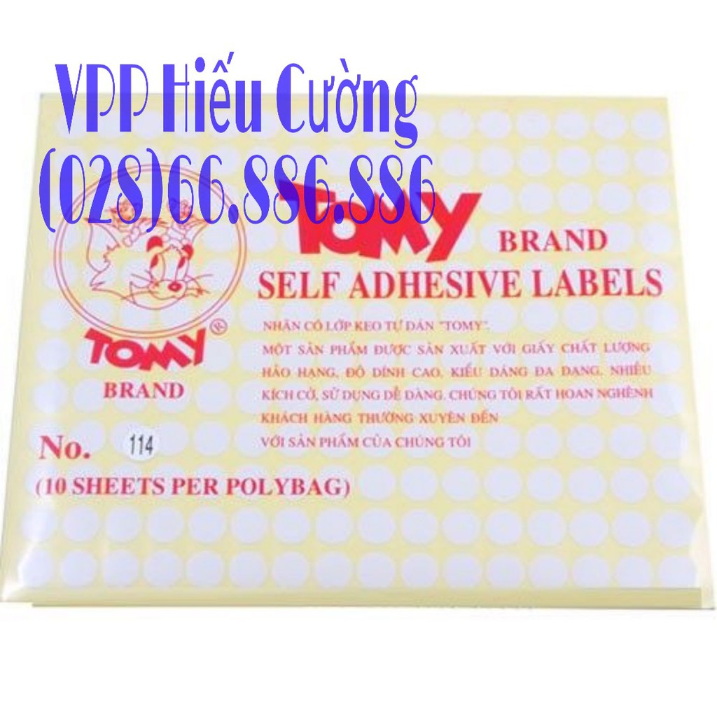 Giấy dán nhãn Tomy. Do VPP Hiếu Cường cung cấp