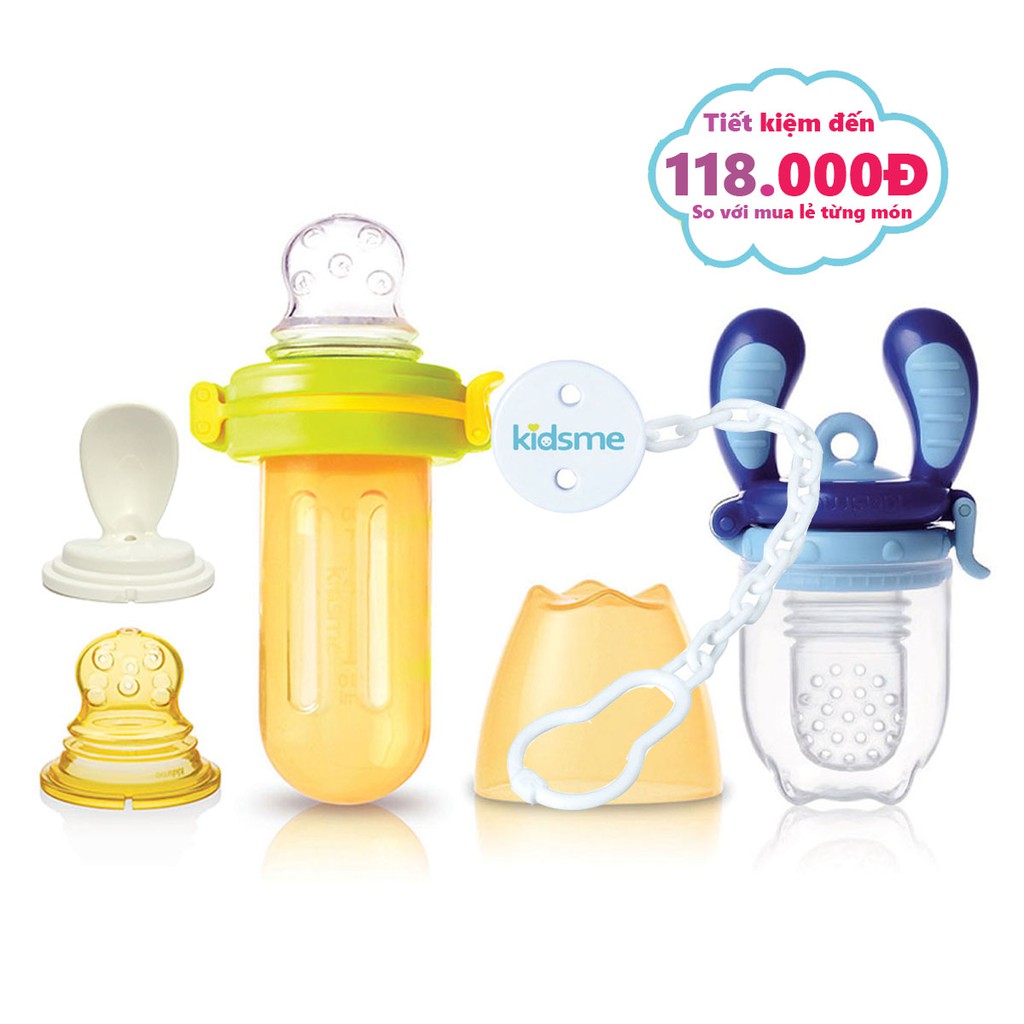 [Ăn Dặm Chủ Động] Bộ Túi Nhai và Bình Bóp Ăn Dặm Silicone Chống Hóc Kidsme Cho Bé 4M+ Anh Quốc Kèm Dây Đeo Giữ Túi Nhai