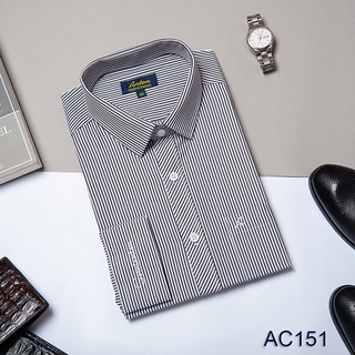 Áo Sơ Mi Nam Công Sở Trung Niên Anton Somianton Kẻ Sọc Dài Tay Màu Ghi Vải Cotton Thoáng Mát – XAC151