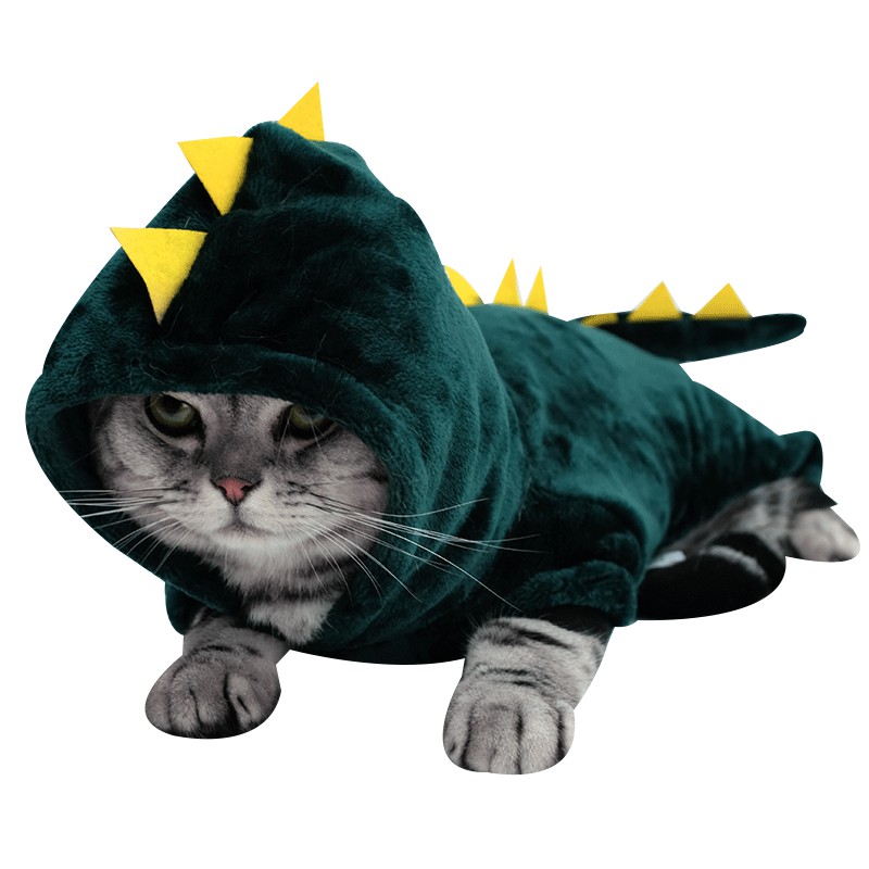 quần áo mèo bốn chân phong cách thu đông cho chó cưng khủng long mặc mùa chống rụng lông dễ thương con nhỏ
