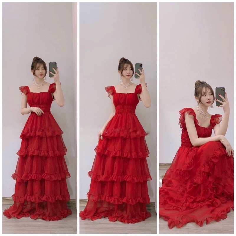 CLIP+HÌNH❤️ Đầm công chúa -Váy maxi trễ vai bèo nhiều tầng