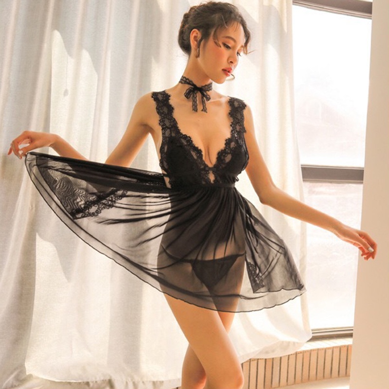 Đầm Ngủ Ren Màu Sắc Gợi Cảm Kèm Quần Lót Lọt Khe Cho Nữ