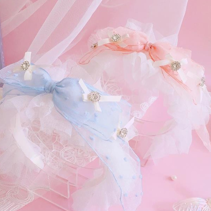 Băng Đô Cài Tóc Phối Ren Đính Nơ Phong Cách Lolita