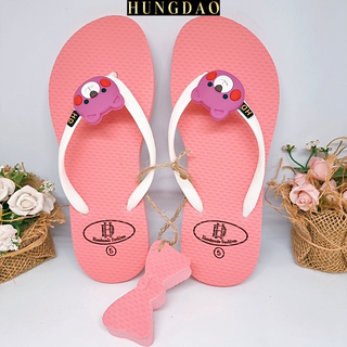 Dép xỏ ngón nữ HD đính sticker gấu hồng cute nhẹ gọn có size lớn và nhiều màu sắc