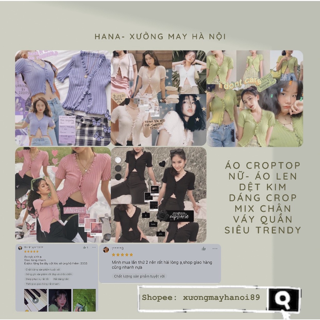 Áo Croptop Nữ Dệt Kim Dáng Crop Mix Chân Váy Jeans Siêu Trendy