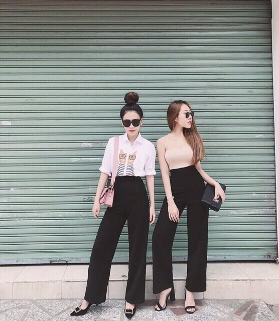 Quần ống rộng culottes đen dài
