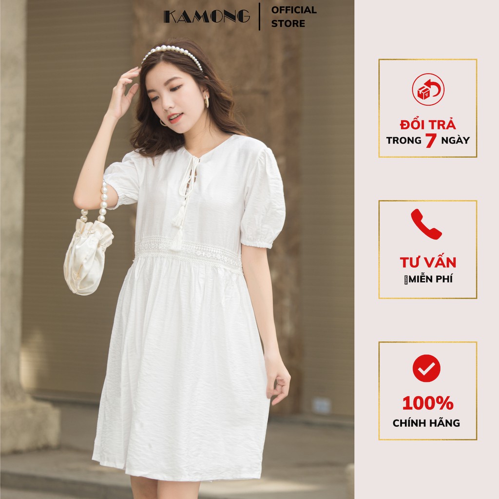 Đầm babydoll phối ren đan dây KAMONG D095