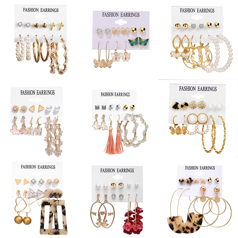 Khuyên tai AY hợp kim có đính ngọc trai đầy màu sắc độc đáo