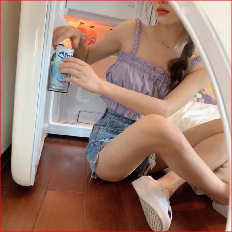 Áo 2 Dây Đũi Croptop 2 Màu Tím Trắng Cực Xinh