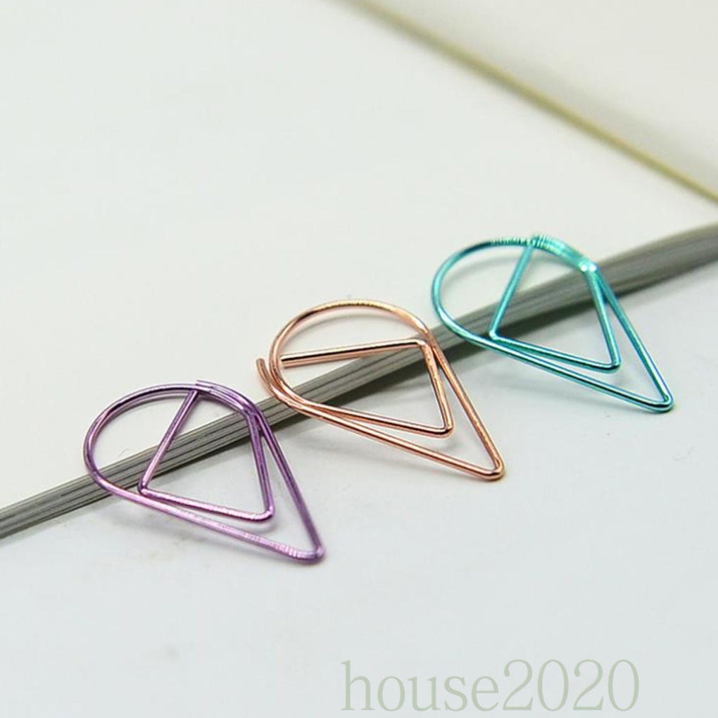 Set 10 kẹp giấy/ ghi chú hình giọt nước bằng kim loại màu sắc ngẫu nhiên tiện dụng cho học sinh/ văn phòng