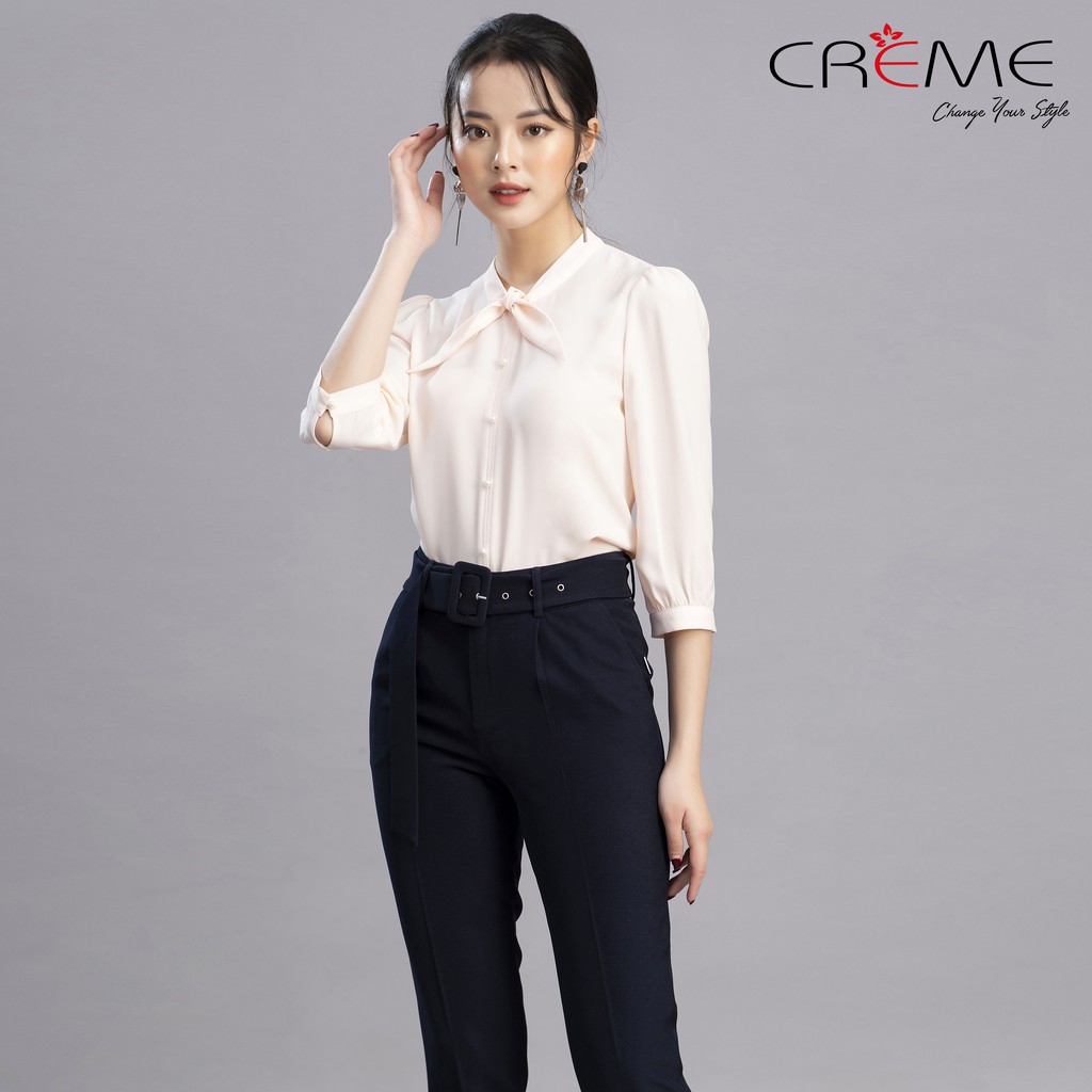 [Mã FASHIONMALLT4 giảm 15% đơn 150k] Áo sơ mi cổ thắt nơ xinh SM1033 CREME | BigBuy360 - bigbuy360.vn