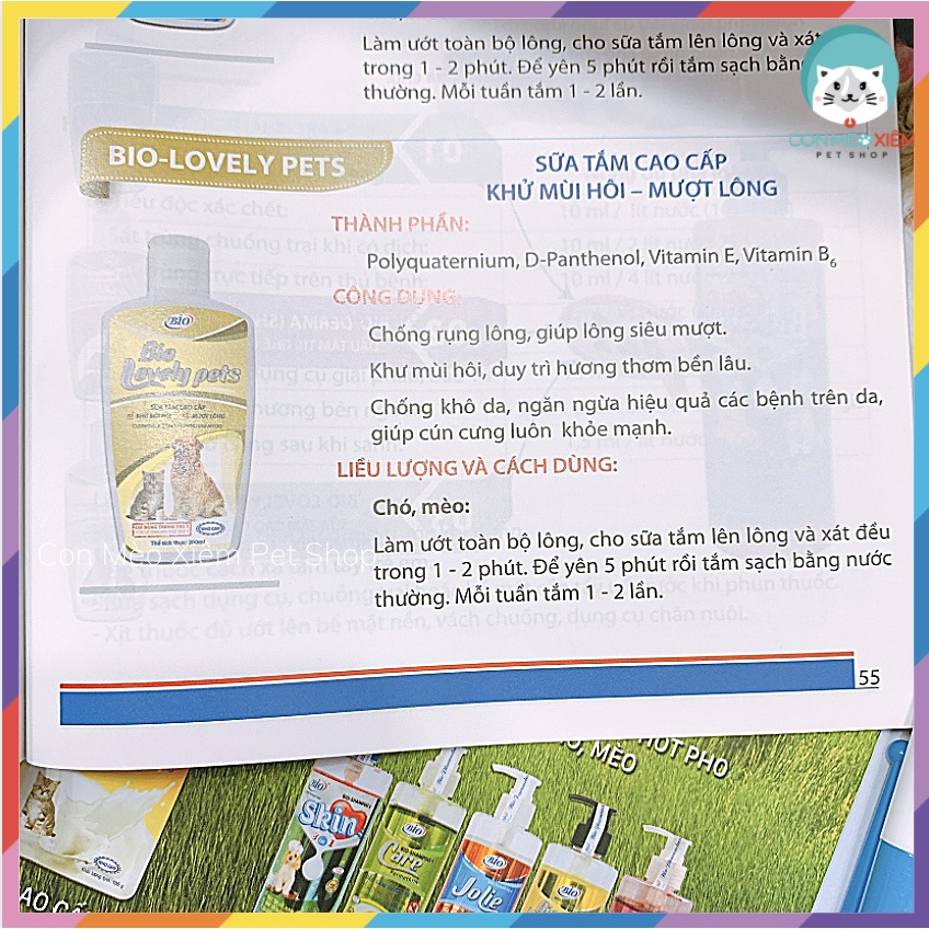 Sữa tắm chó mèo Bio jolie lovely 150ml 450ml, xà phòng tắm dưỡng lông khử mùi cao cấp cho cún mèo Con Mèo Xiêm