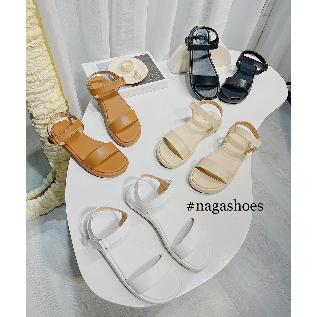 GIÀY SANDAL NAGASHOES QUAI NGANG KHÓA DÁN 2CM NAS208