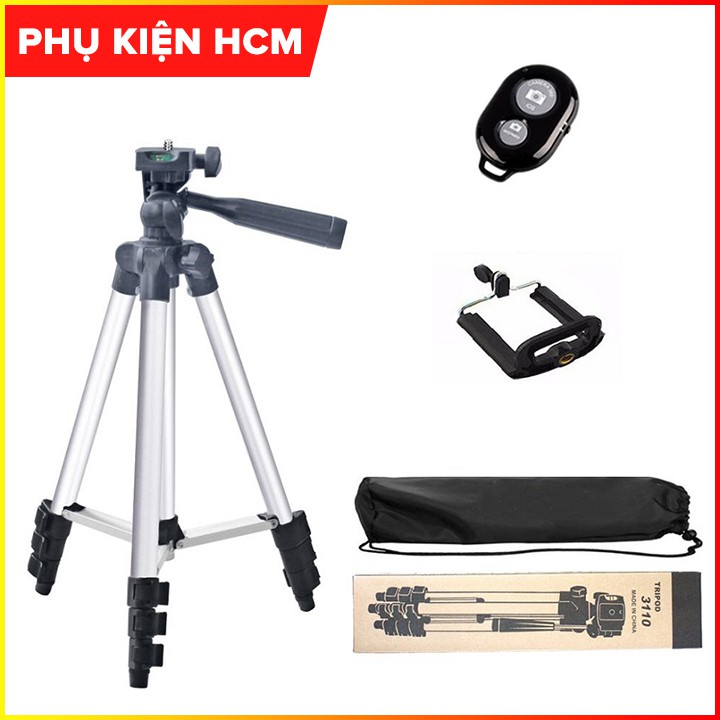 Bộ 4 món Tripod Điện Thoại có Remote 💚FreeShip💚 Có Gậy Chụp Ảnh 3 Chân + Kẹp + Remote + Chân đế - Shop Phụ Kiện HCM