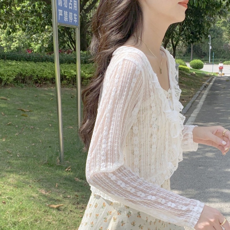 Áo khoác cardigan ZHELIHANGFEI chống nắng phối ren xinh xắn thời trang
