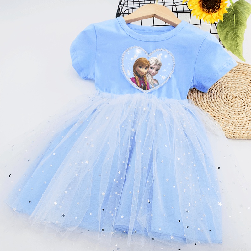 Đầm Công Chúa Băng Giá Elsa 100% Cotton Mềm Mại Dành Cho Bé Gái