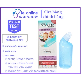 Bình rửa mũi xoang cao cấp Nasopure Children Kit (1 bình 120ml + 2 gói muối) USA | Viêm mũi, Viêm xoang, Nghẹt mũi,