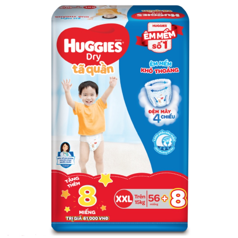 Tã quần Huggies mẫu mới (Đệm mây co giãn) M76/L68/XL62/XXL56