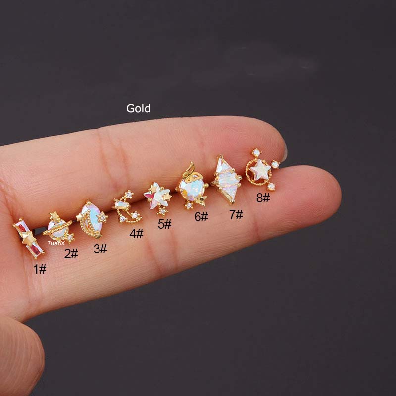 1 Chiếc khuyên tai hình mặt trăng ngôi sao 20g bằng thép không gỉ