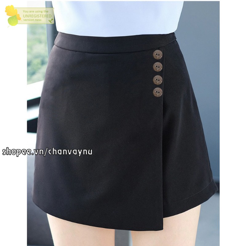 Quần giả váy nữ vạt xéo 4 nút gỗ mẫu 85 size S,M,L màu đen CVDP MT792 thần thánh, hàn quốc, chuẩn store, freeship 50k