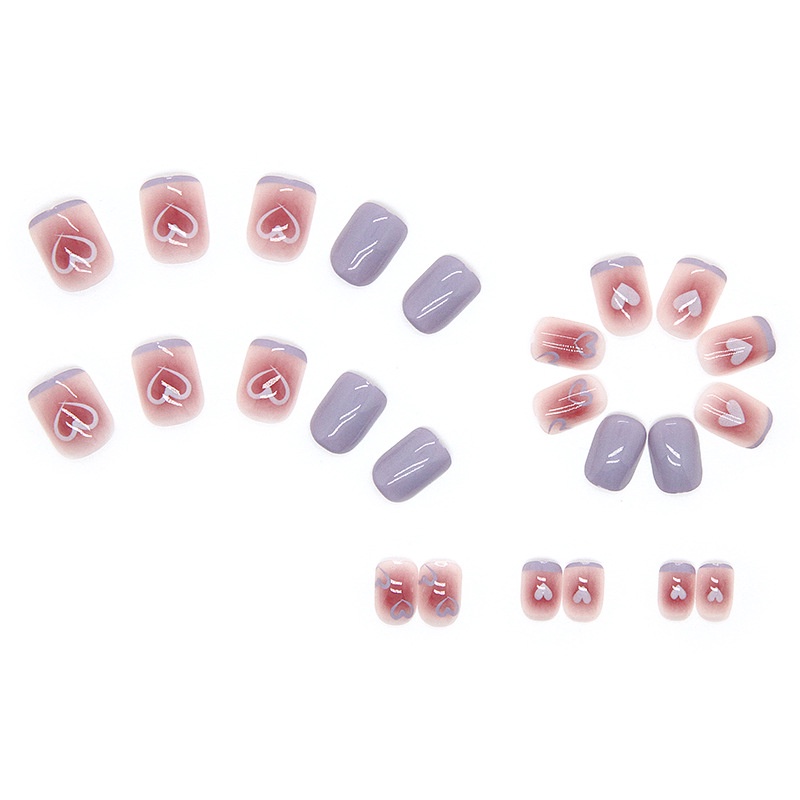 Hộp 24 Móng Tay Giả Hình Vuông Họa Tiết Trái Tim Màu Tím Xinh Xắn