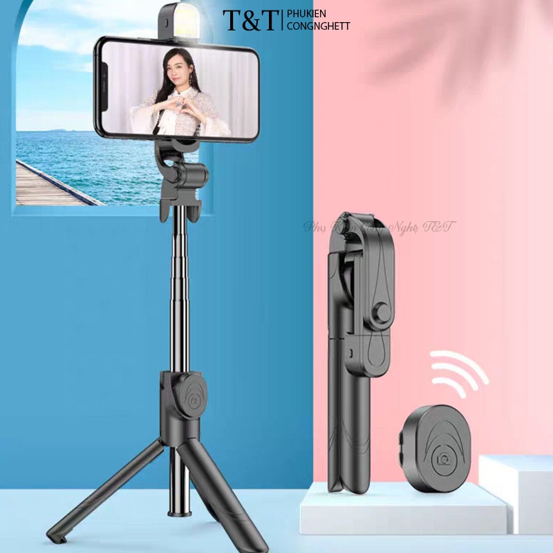 Gậy chụp ảnh 3 chân có đèn led trợ sáng Gậy tự sướng selfie chụp hình bluetooth điều khiển từ xa xoay nhiều góc độ XT-13