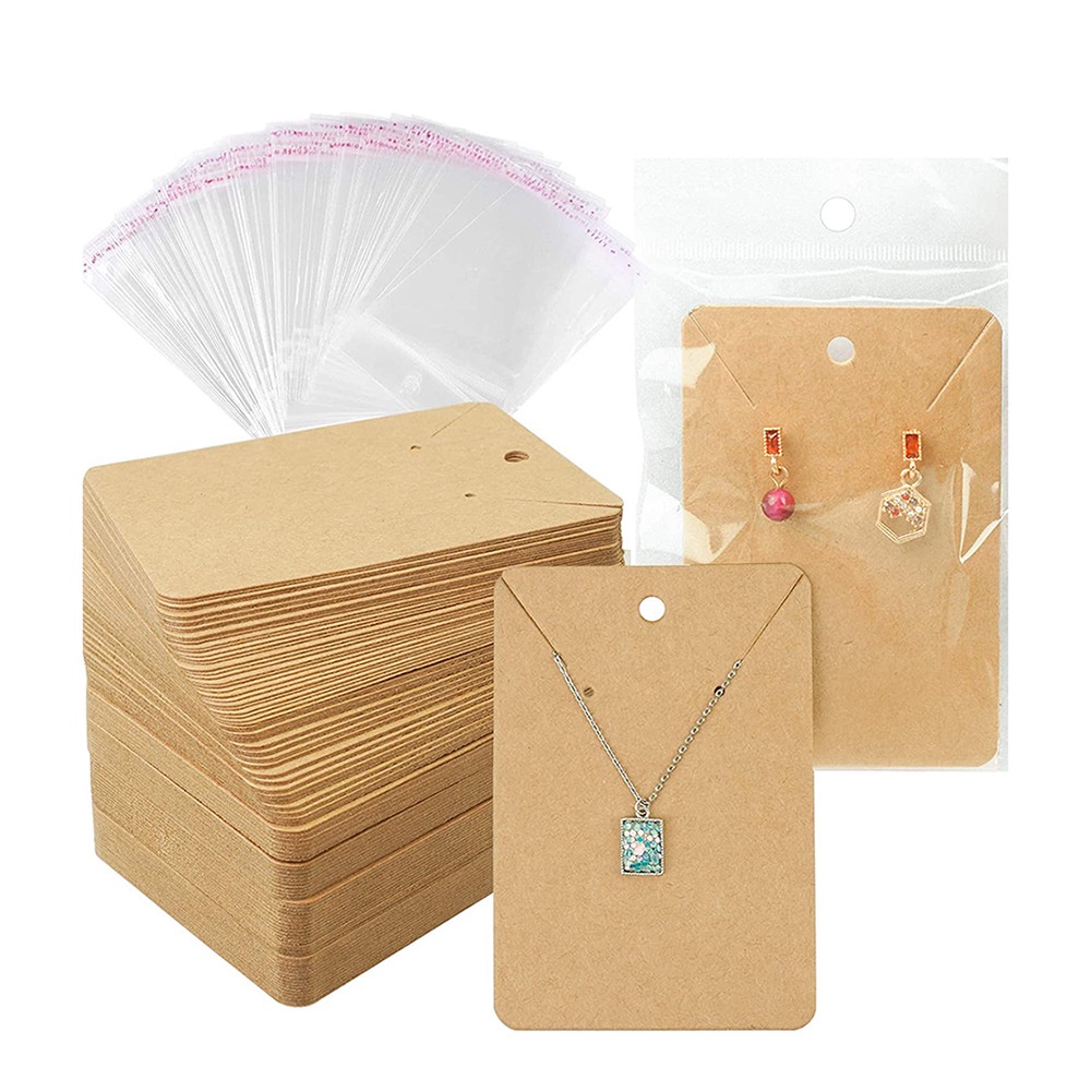 Bộ 50 Thẻ Vuông Rỗng Bằng Giấy Kraft Dùng Trưng Bày Trang Sức Vòng Cổ / Bảng Treo Trang Sức Kiểu Retro