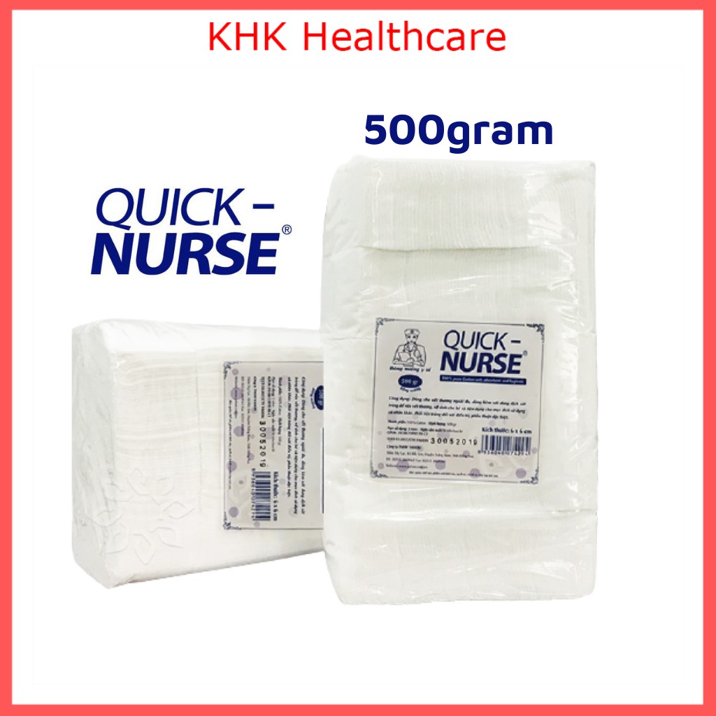 Bông Gòn y tế cắt sẵn Quick Nurse dùng cho spa (6x6cm) 500gr, Gòn vuông Quick Nurse 500gr