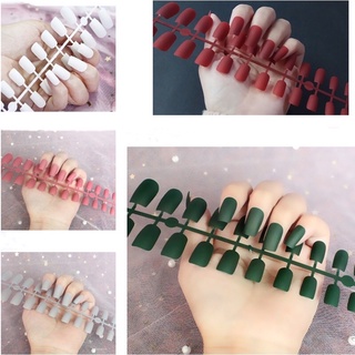 Bộ 24 Móng Tay Nhám Vuông Nhiều Màu Tặng Keo
