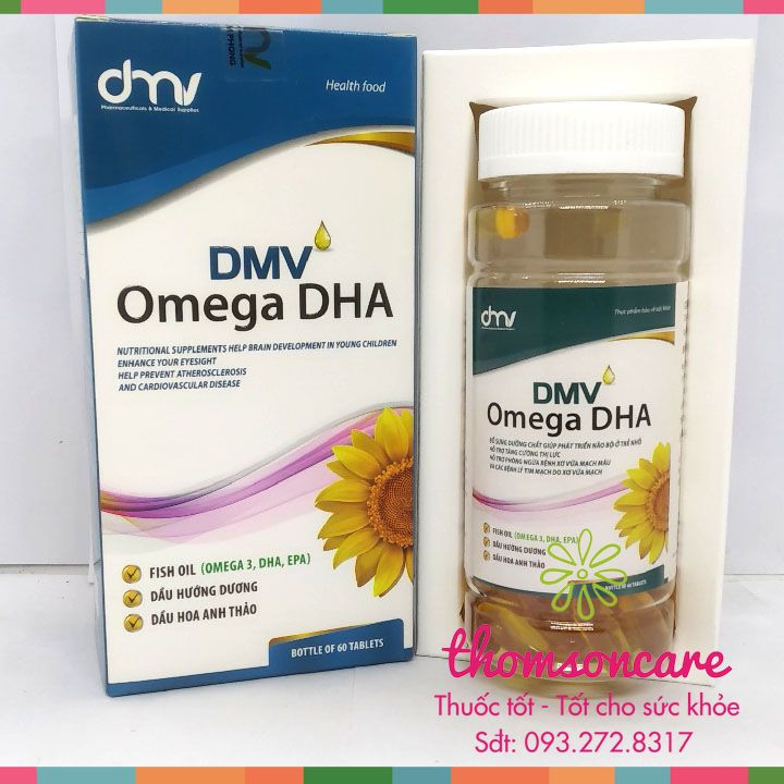 Bổ sung Omega 3 DHA từ dầu cá, và dầu hoa anh thảo - Omega DMV Hộp 60 viên, bổ mắt, tim mạch, ngừa lão hóa