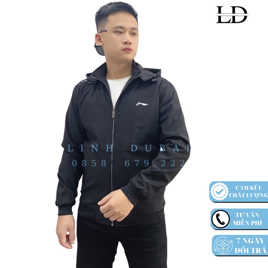 áo gió nam lining có mũ màu đen, áo khoác nam 2 lớp mẫu mới nhất 2023
