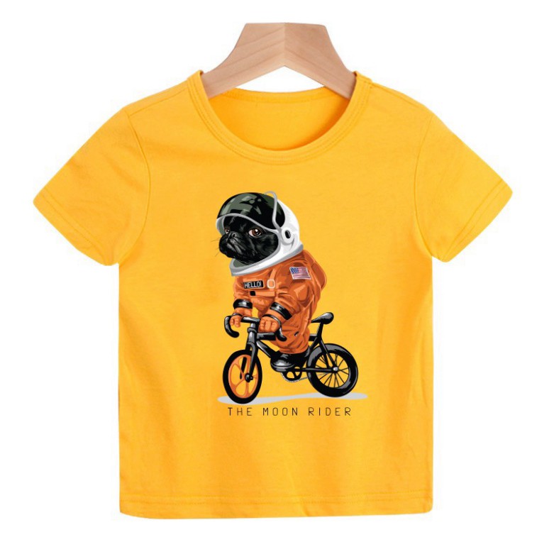 (Càng mua càng giãm) Áo thun cho bé hình chó mặc áo cam chạy xe đạp ( Bé trai và gái).áo cho bé từ 6kg-30kg.AL27.