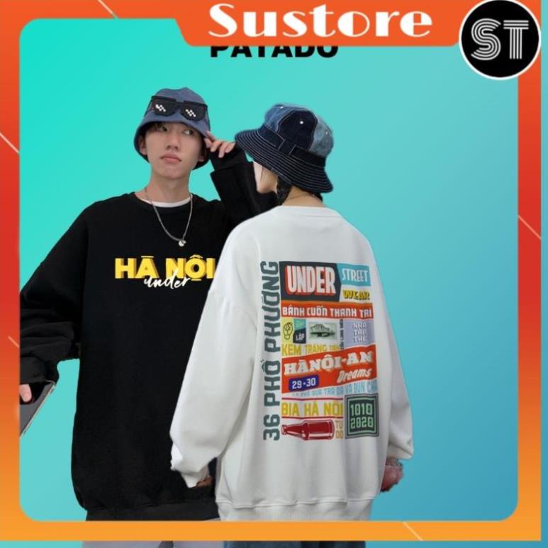 Sweater SUSTORE Áo HÀ NỘI UNDER nỉ cotton dài tay Nam Nữ Unisex Streetwear Oversize Form Rộng 2 màu đen trắng 2022 !
