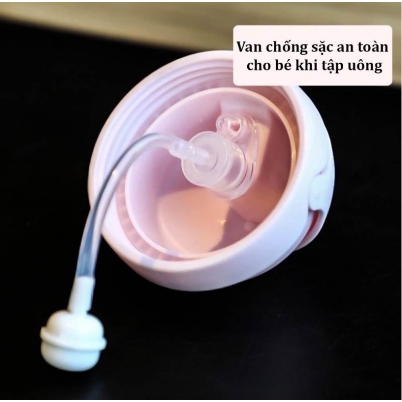 Bình tập uống nước cho bé có ống hút chống sặc an toàn, hình thú đáng yêu có dây đeo cho bé từ 1-5 tuổi