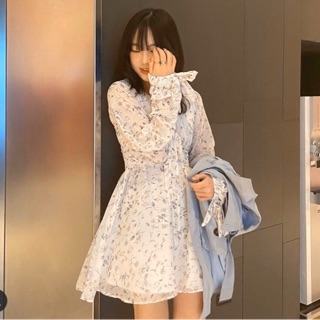 Đầm voan hoa tay nơ