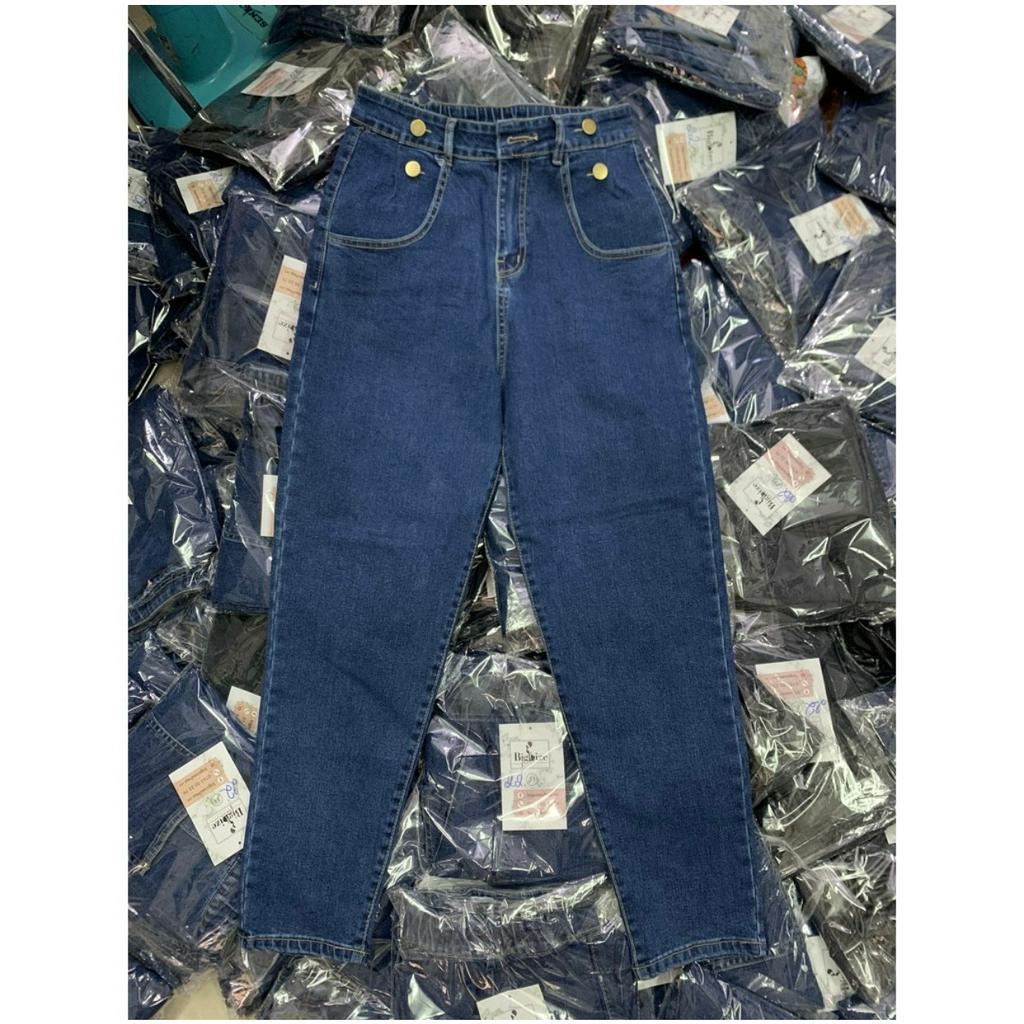 Quần Jean BAGGY Trơn  Lưng Thun Basic Bigsize, Jean Co Giãn 4 Chiều