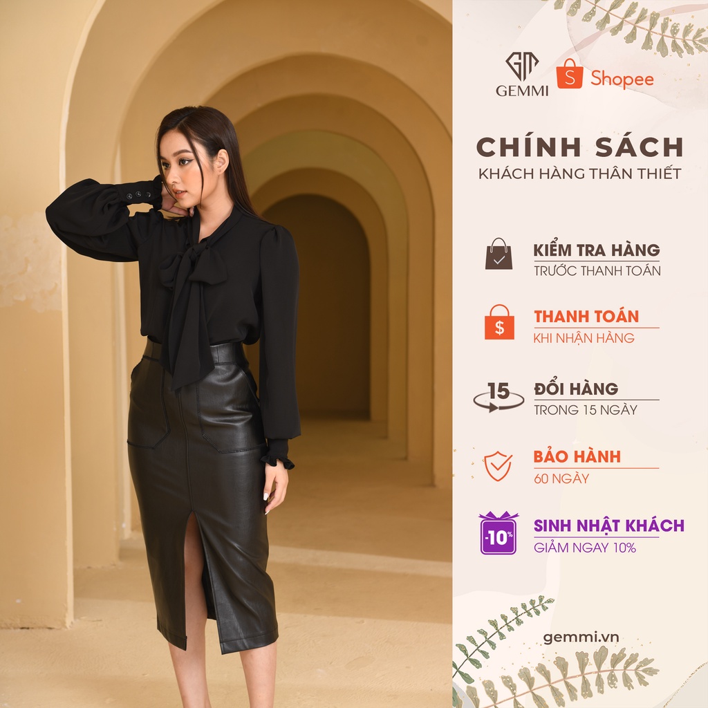 Áo sơ mi nữ tay bồng cổ nơ Gemmi fashion, AS693