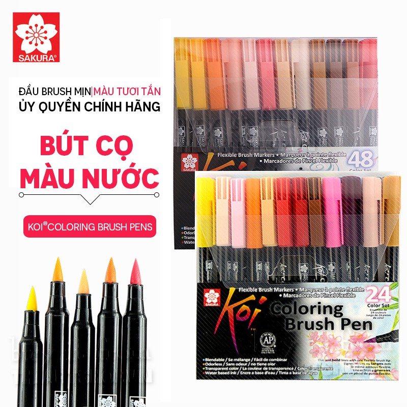 [THEARTSHOP] Bộ bút cọ màu nước SAKURA KOI coloring brush pens 6/12/24/48 màu