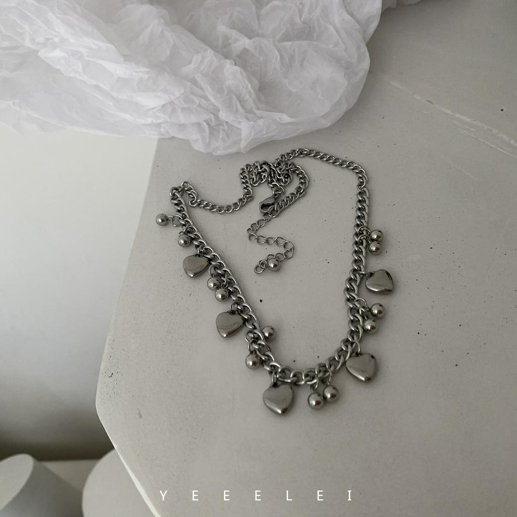 Dây Chuyền Thép Titan Mặt Trái Tim Nhỏ Phong Cách Hip Hop Hàn Quốc 23572