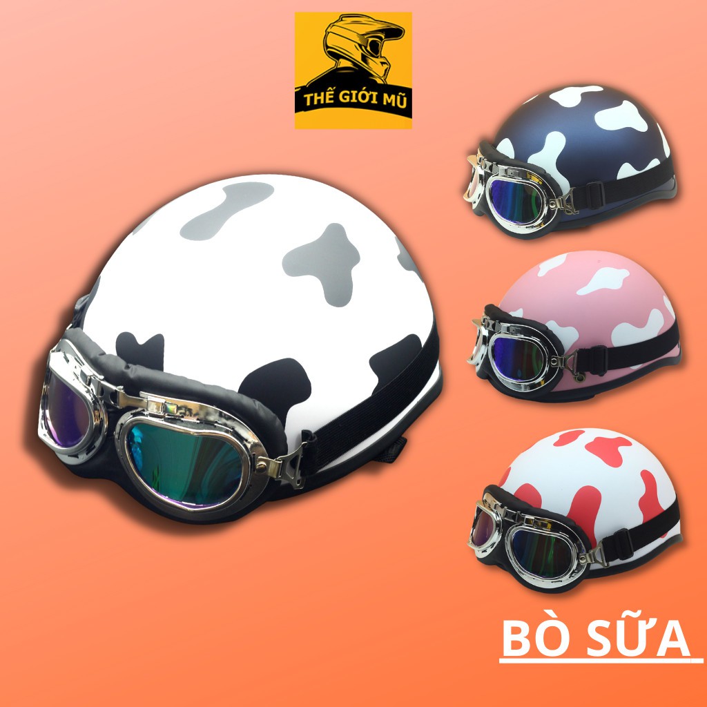 Mũ bảo hiểm nửa đầu bò sữa nhiều màu kèm kính UV phi công mẫu mới 2021 Shop Mũ 192