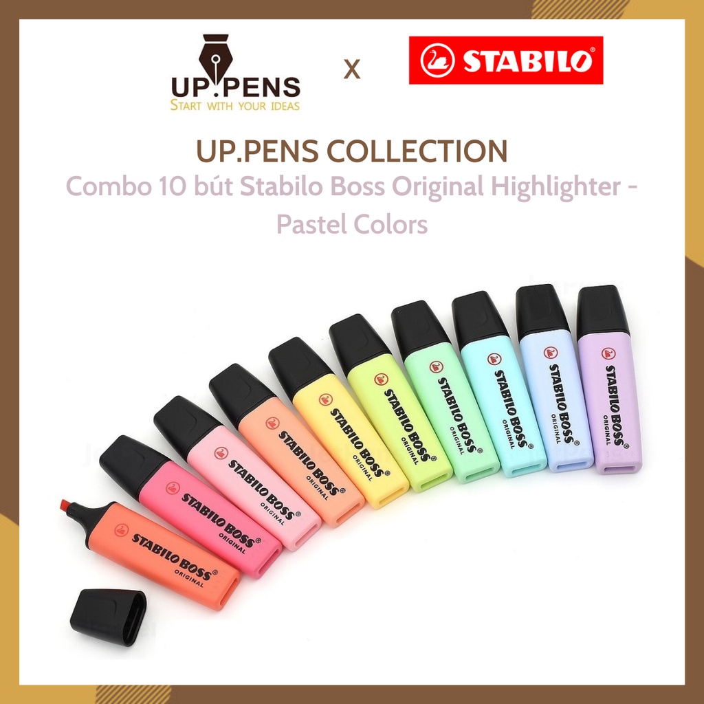 Combo 10 bút dạ quang Stabilo Boss Original Highlighter - UP.PENS Collection - Pastel Colors