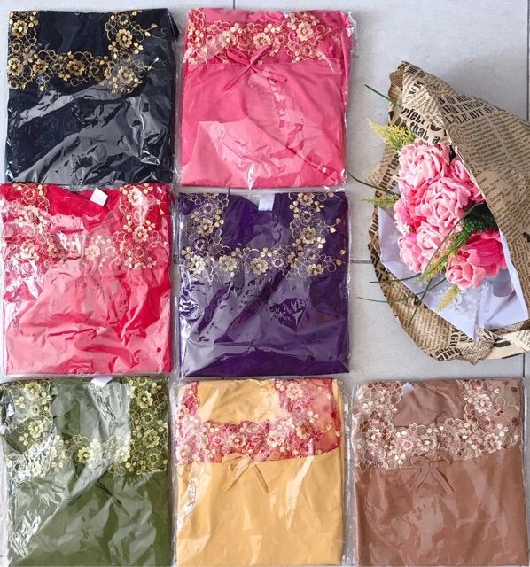 03 Bộ đồ ngủ Thun Lạnh cao cấp Thêu Ren freesize từ 35kg -&gt;65kg (giao 3 bộ đủ màu )