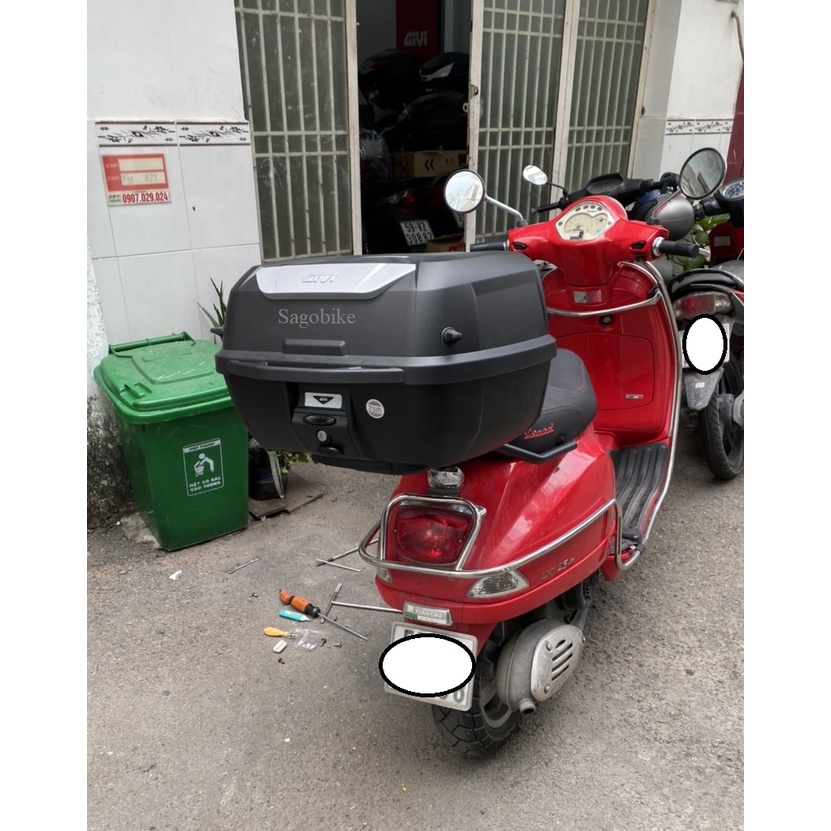 Thùng xe Vespa LX, thùng Givi E43NTL_ADV và baga SRVespa LX50/125/150