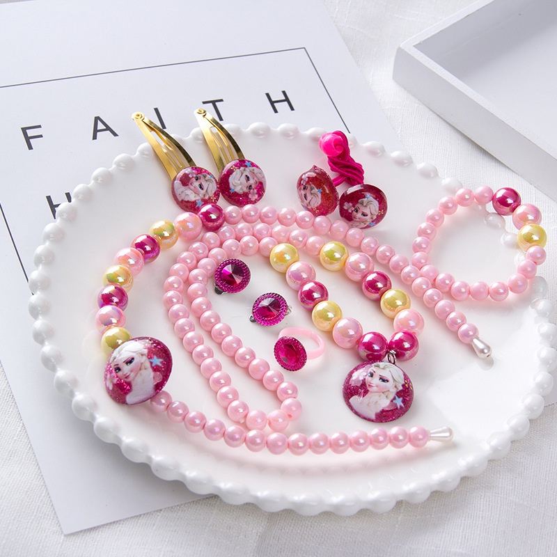 Bộ 10 phụ kiện tóc gồm kẹp tóc và dây chuyền hình công chúa Elsa phim Frozen cho bé gái