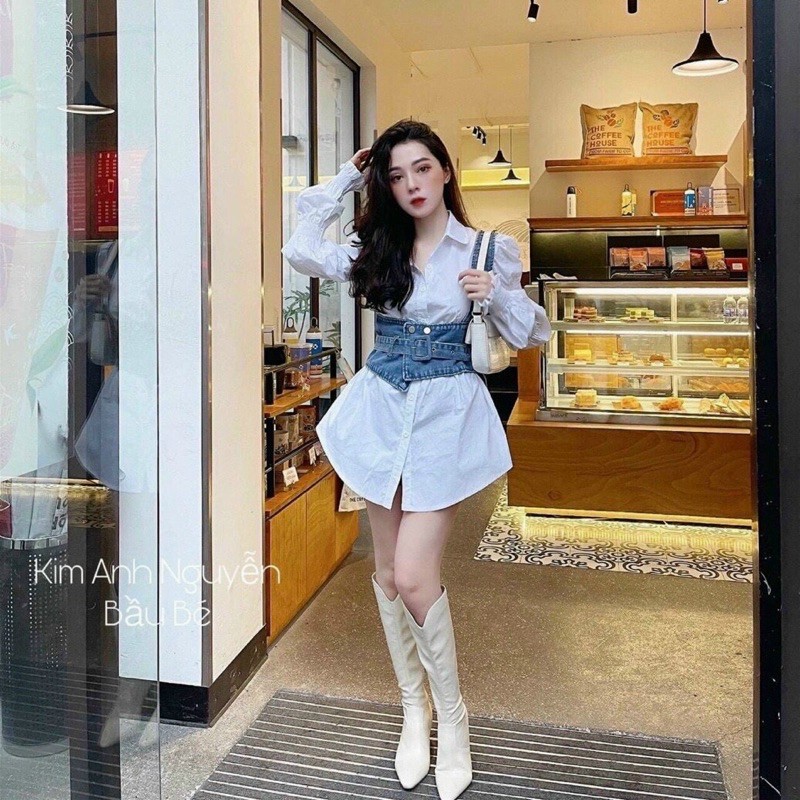 ẢNH THẬT TRẢI SÀN - ĐẦM SƠ MI MIX YẾM JEAN