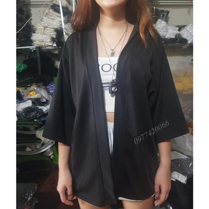 Kimono trơn đen, áo khoác Kimono phong các Nhật nam nữ