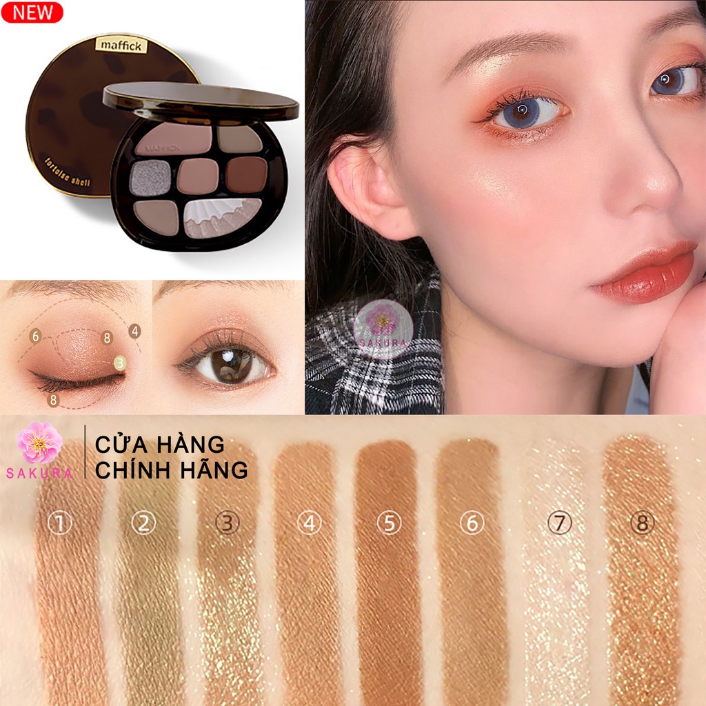 Bảng phấn mắt nội địa trung Maffick Dikalu Lameila 8 ô màu bắt sáng mắt nhũ che khuyết điểm tiện lợi bền màu lâu trôi